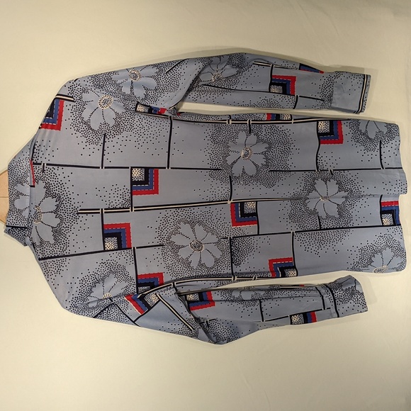 Vintage 70' blue floral and geometric patterned disco shirt by Pegasus - Picture 3 of 7